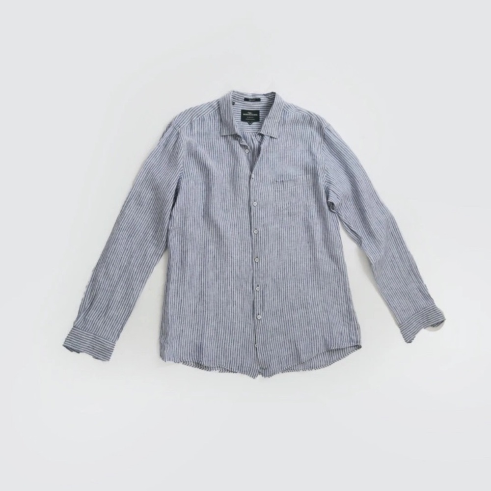 Rodd & Gunn 100% linen Men's long sleeve blue striped Shirt XL $178